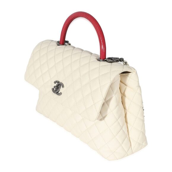 Chanel Cream Quilted Caviar Medium Coco Top Handle - Picture 2 of 6